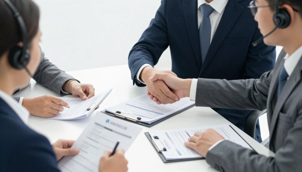 Business professionals making strategic decisions about call center services Business professionals making strategic decisions about call center services