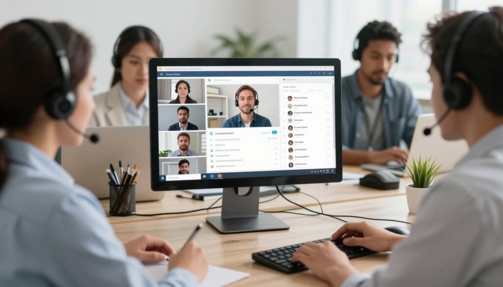 Call center team conducting a live Q&A session on social media Call center team conducting a live Q&A session on social media