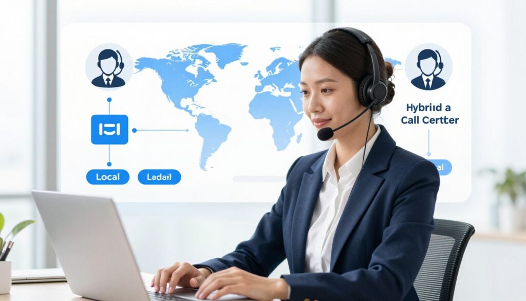 Hybrid call center model combining local and global service elements Hybrid call center model combining local and global service elements